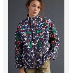 Vilagallo Anthropologie Embroidered Camo Sequin Jacket M